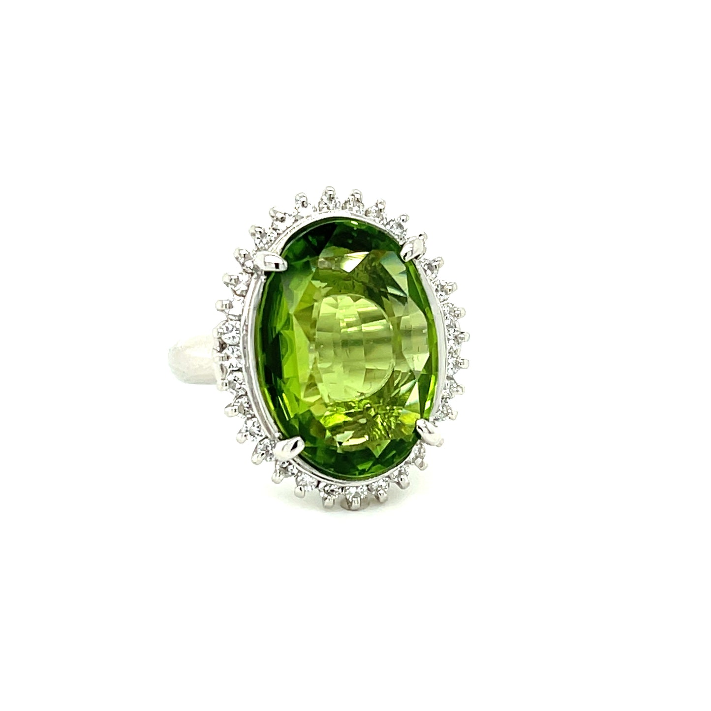 9.87ct Peridot .46ct Diamond Platinum Vintage Ring (Circa 1970s)
