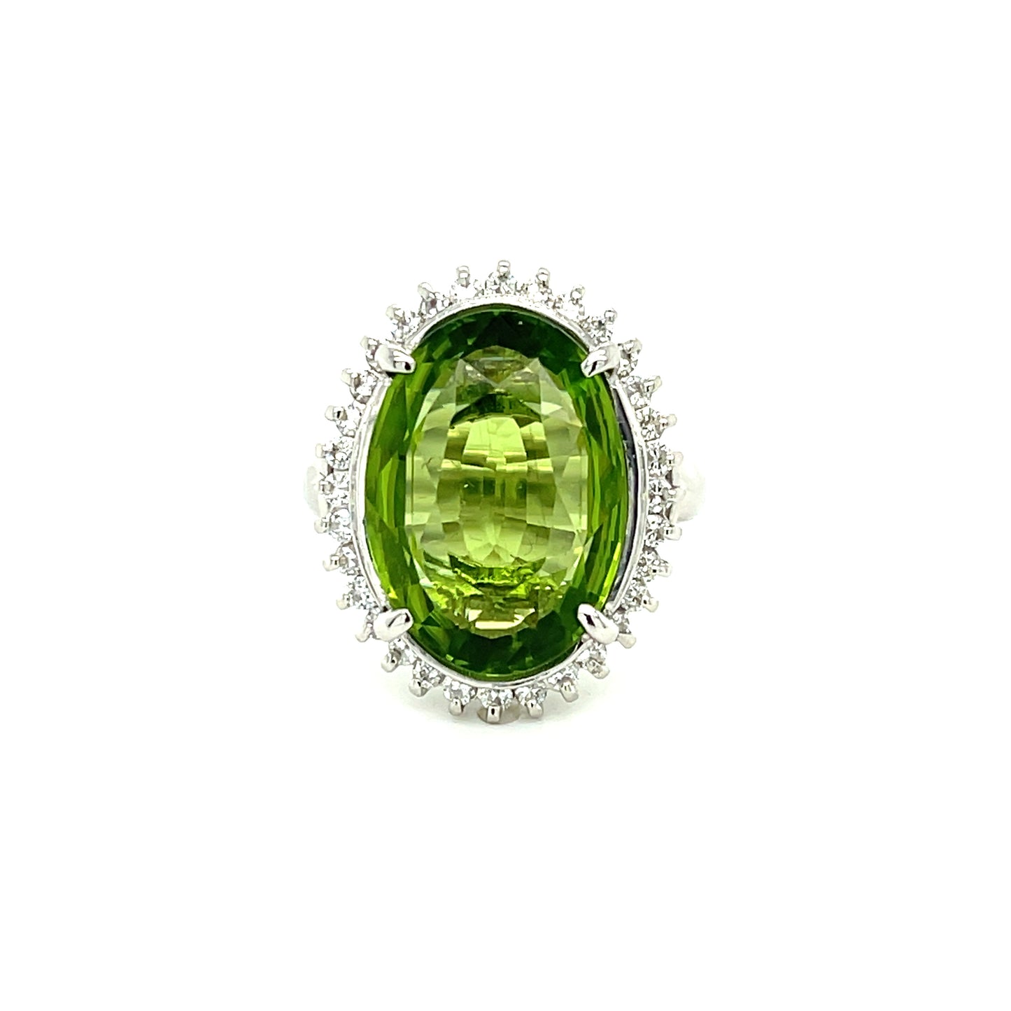9.87ct Peridot .46ct Diamond Platinum Vintage Ring (Circa 1970s)