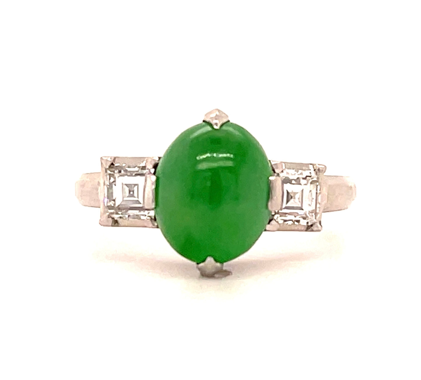 1.50ct GIA Natural A Jadeite Jade .44ct Diamond Platinum Art Deco Ring (Circa 1930s)