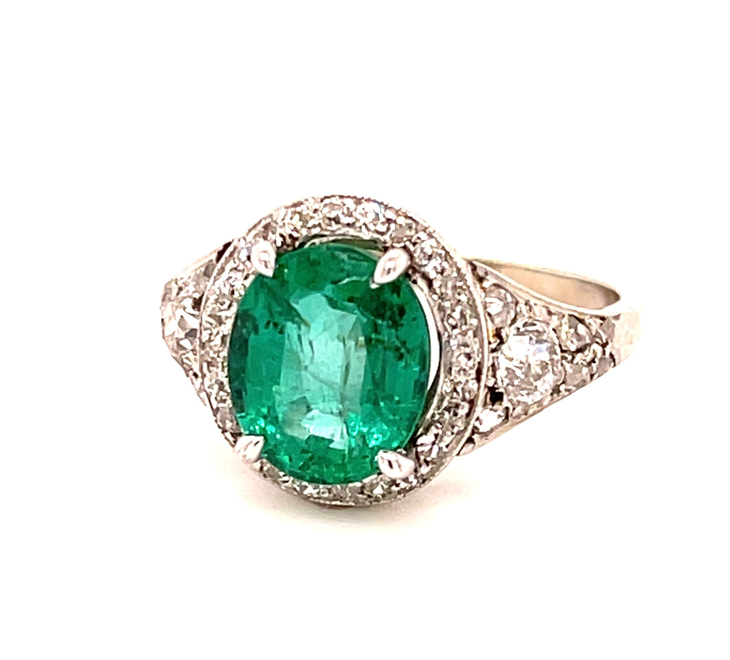 2.60ct Emerald 1.25ct Diamond 18KW Art Deco (Circa 1920s) Antique Ring