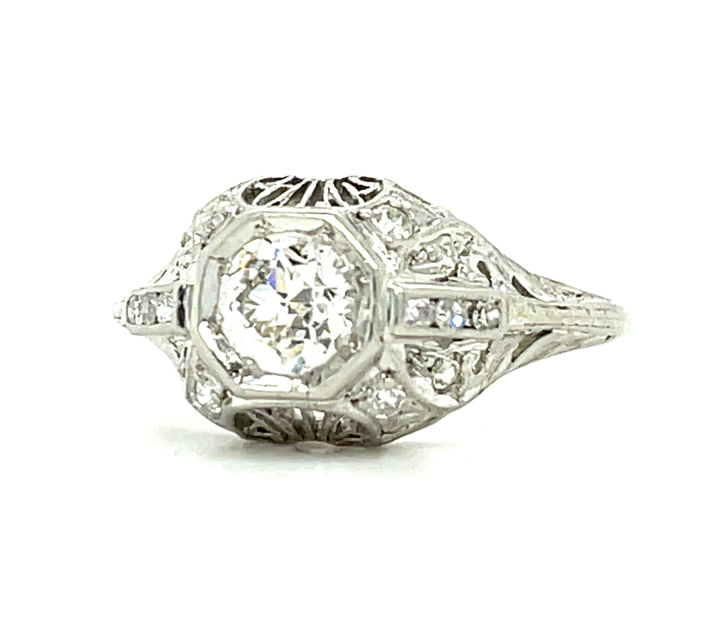 .55ct Old European Cut Diamond .20ct Side Diamonds Platinum Art Deco Antique Ring (Circa 1920s)