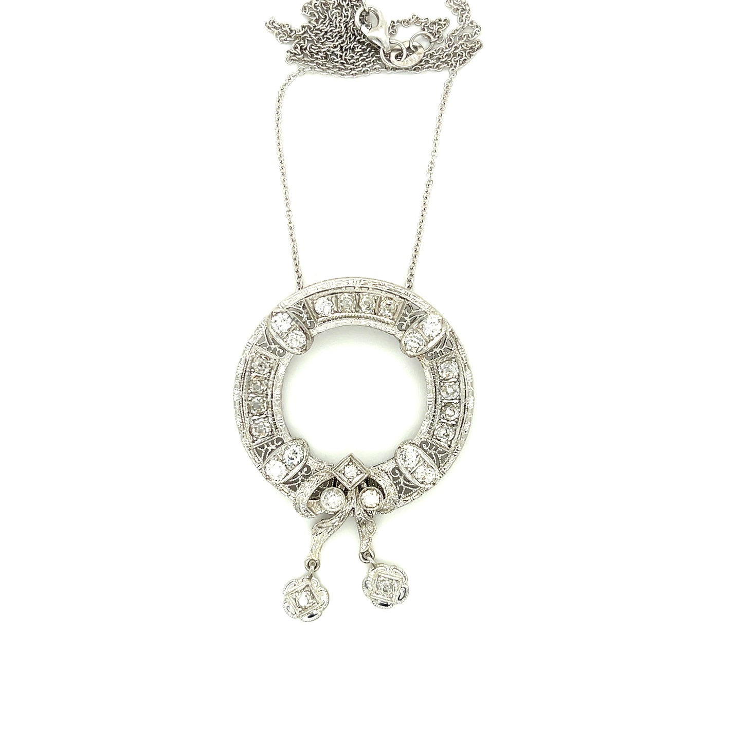 2.30ct Old Mine Cut Art Deco Circa 1930s 14KW Vintage Pendant