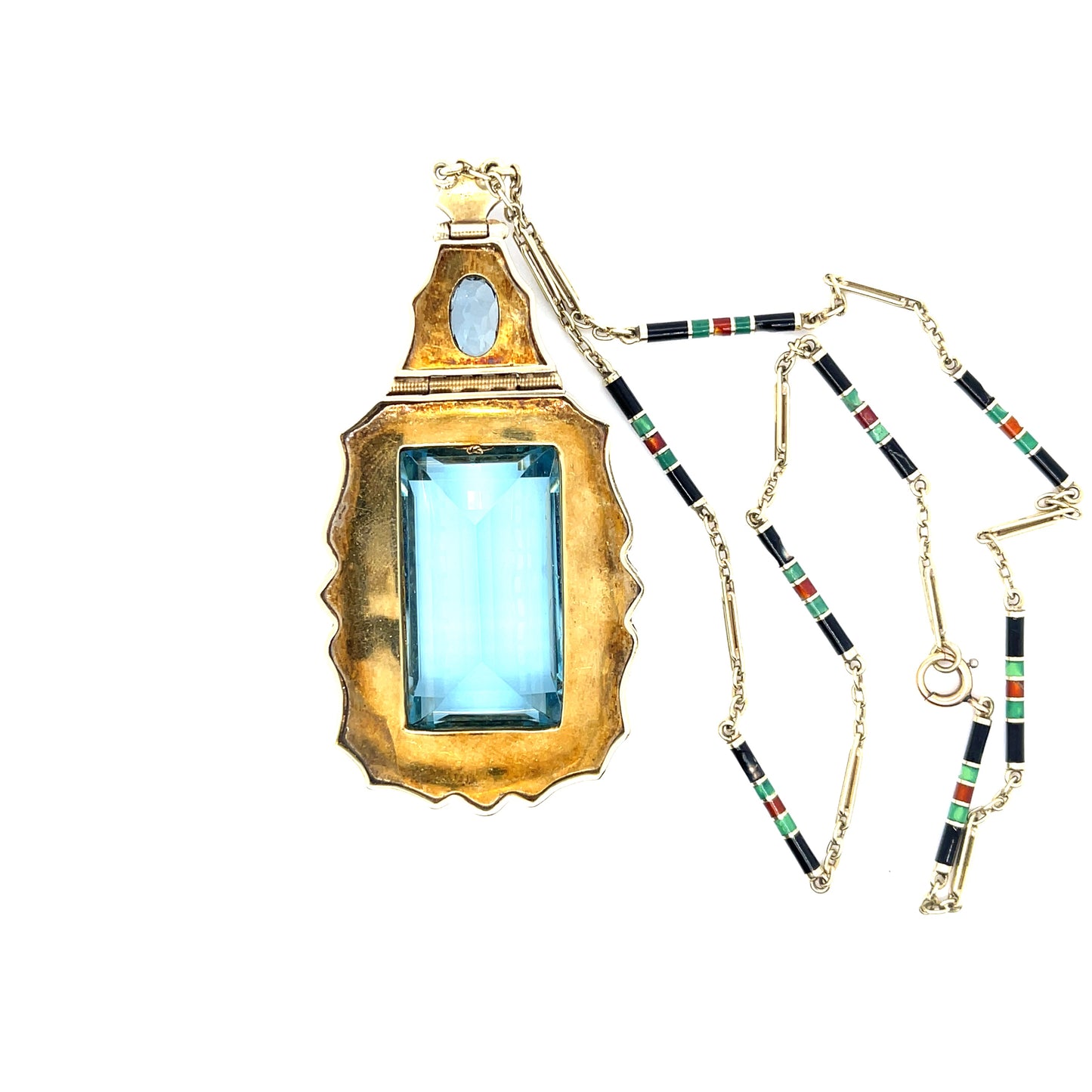 Art Deco Aquamarine 40ct and Enamel Pendant