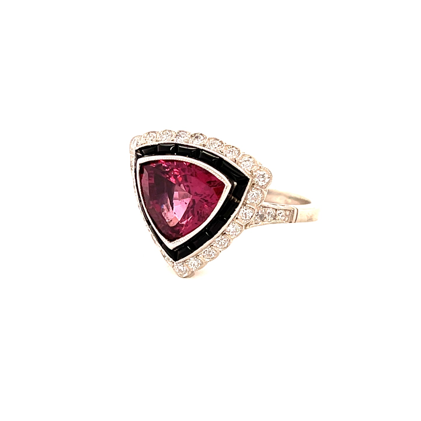 4.17ct Spinel .50ct Diamond & Onyx Platinum Modern Handmade Ring