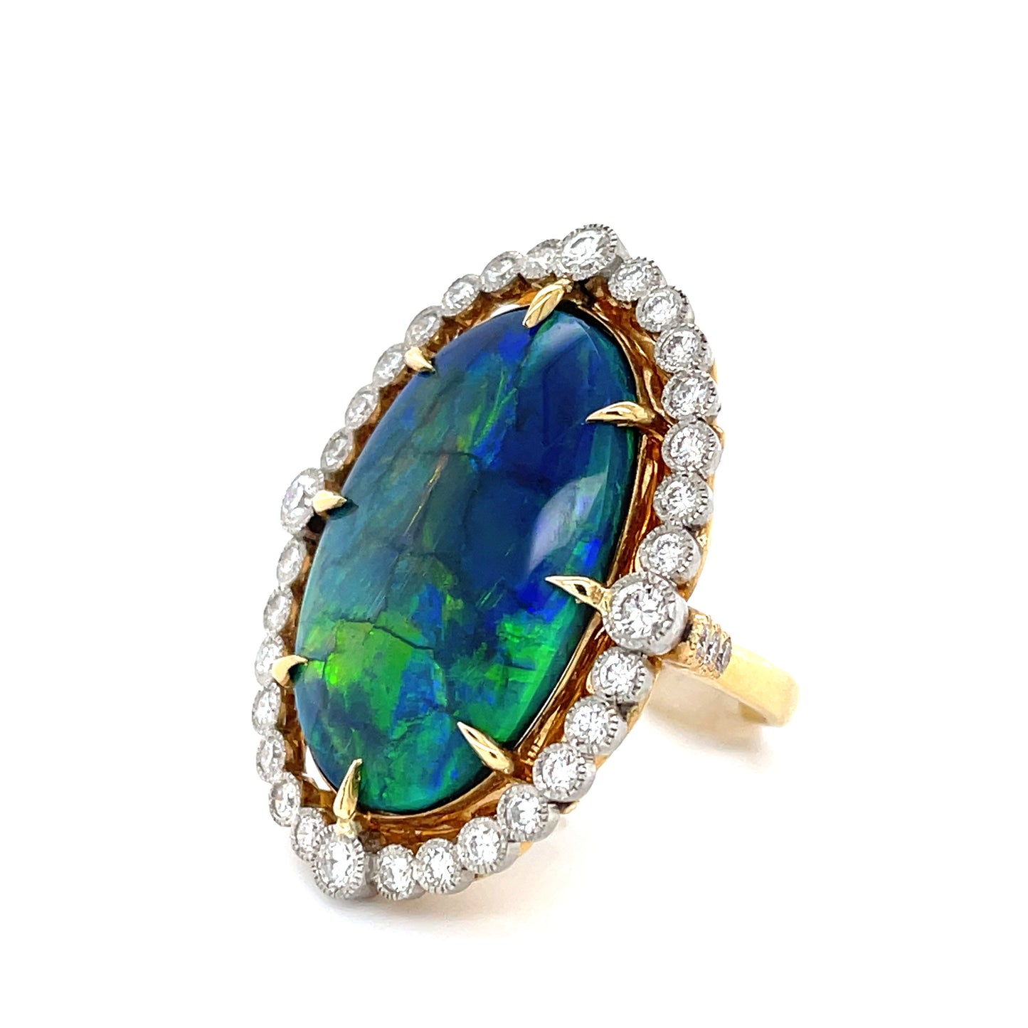 Australian Black Opal 18.41ct and Diamond Ring