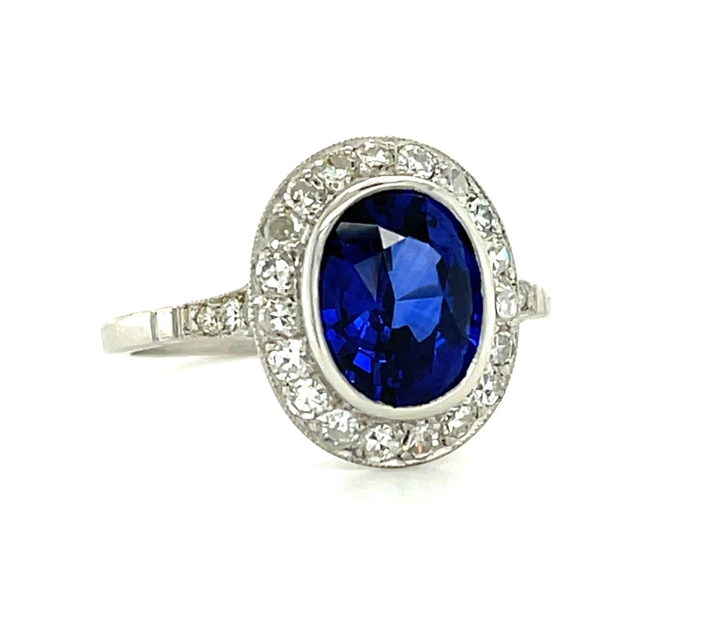 2.14ct Oval Sapphire .50ct Single cut Diamond Platinum Modern Handmade Ring