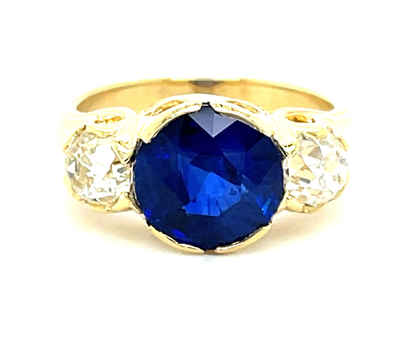3.52ct Sapphire 1.80ct Old European Cut Diamonds 18KY Ring
