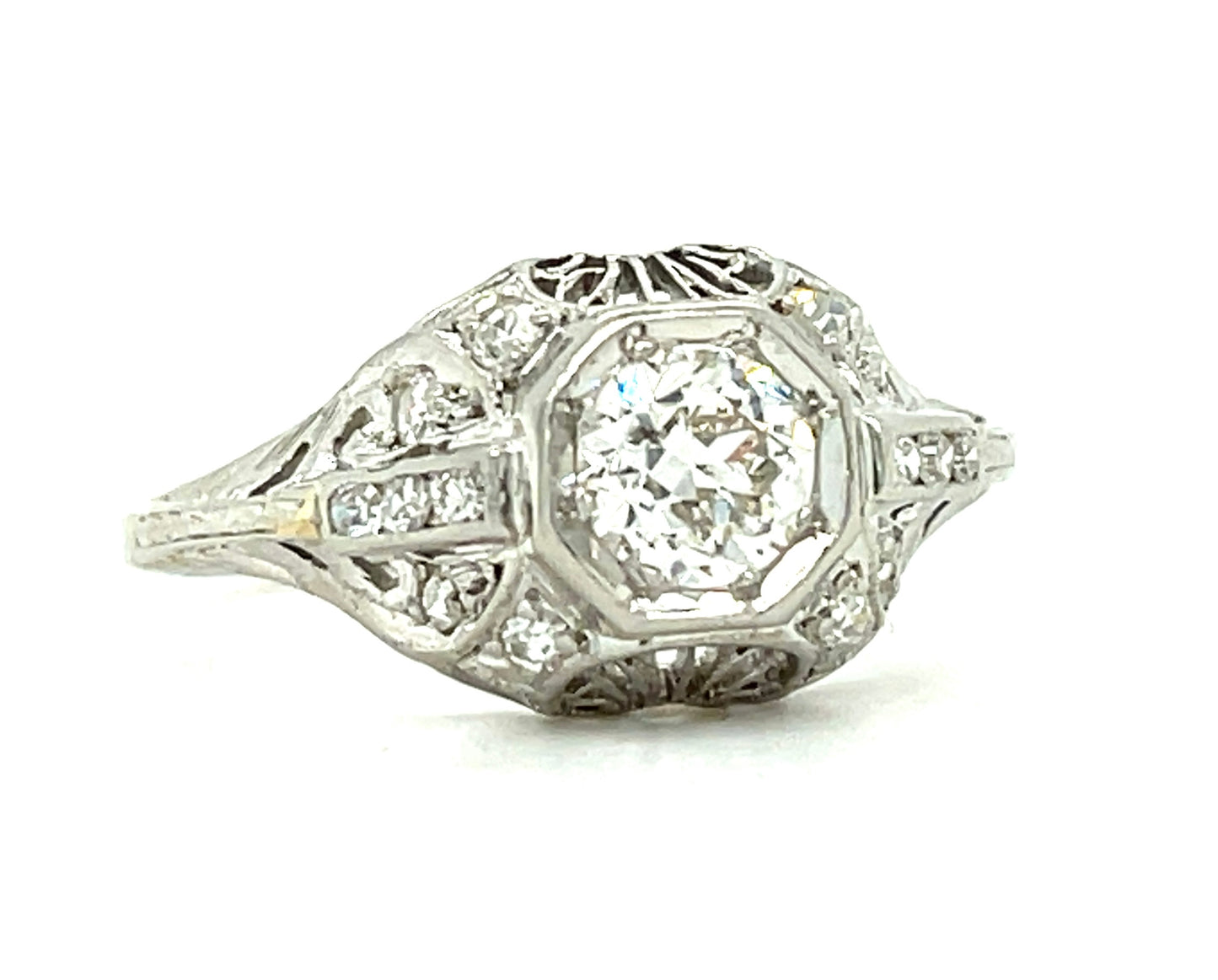 .55ct Old European Cut Diamond .20ct Side Diamonds Platinum Art Deco Antique Ring (Circa 1920s)