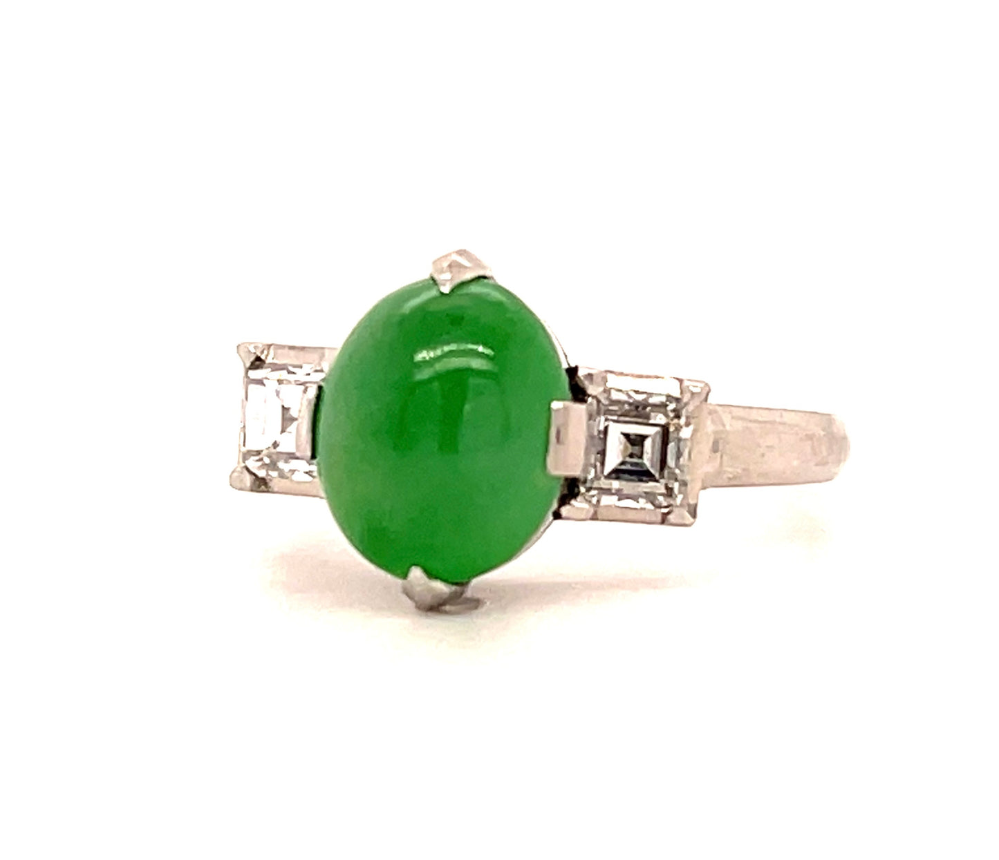 1.50ct GIA Natural A Jadeite Jade .44ct Diamond Platinum Art Deco Ring (Circa 1930s)
