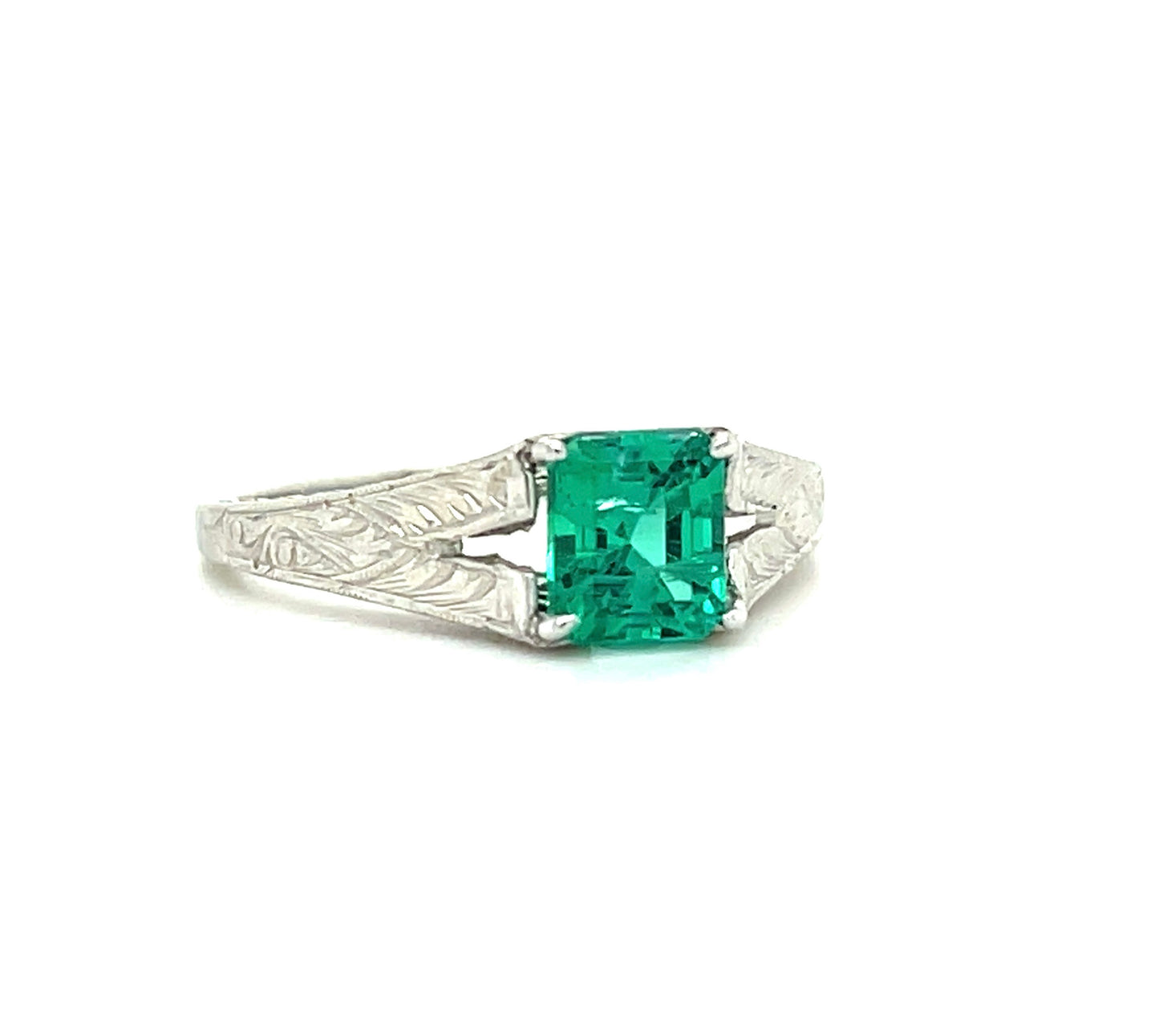 Art Deco .88ct Gemmy Colombian Emerald Platinum Antique Ring (Circa 1920s)