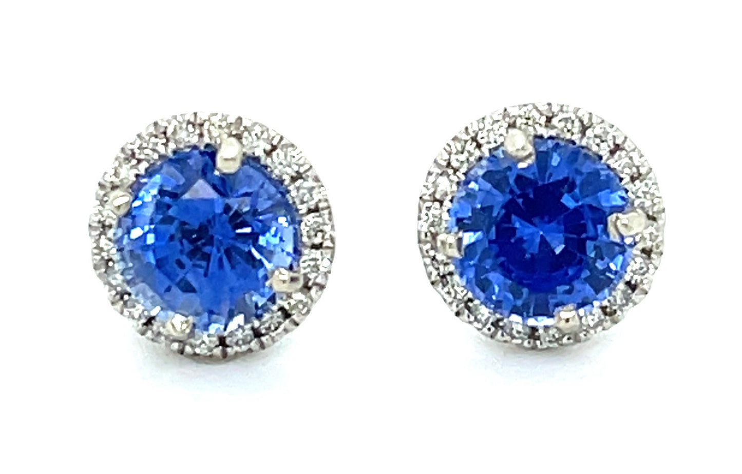 2.88ct Sapphire .17ct Diamond 14KW Stud Earrings