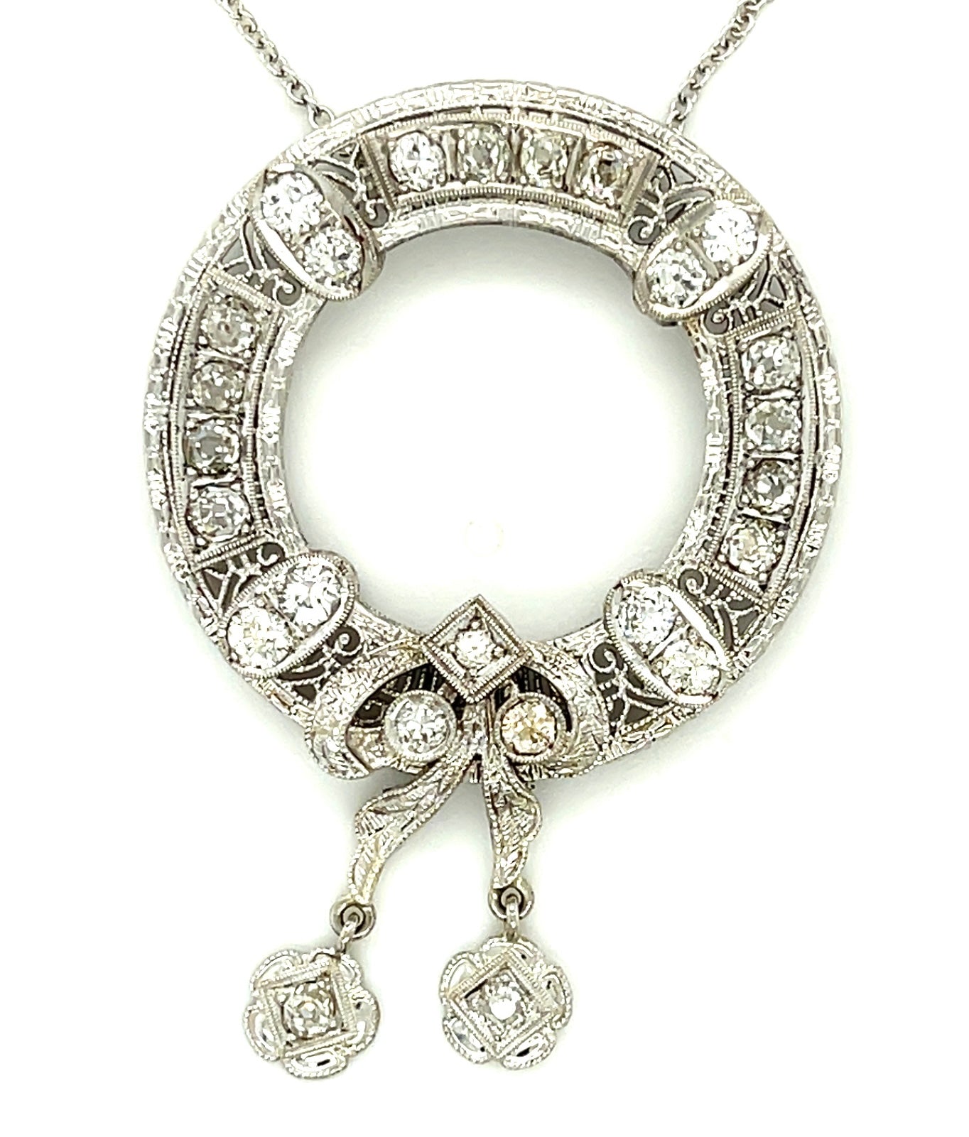 2.30ct Old Mine Cut Art Deco Circa 1930s 14KW Vintage Pendant