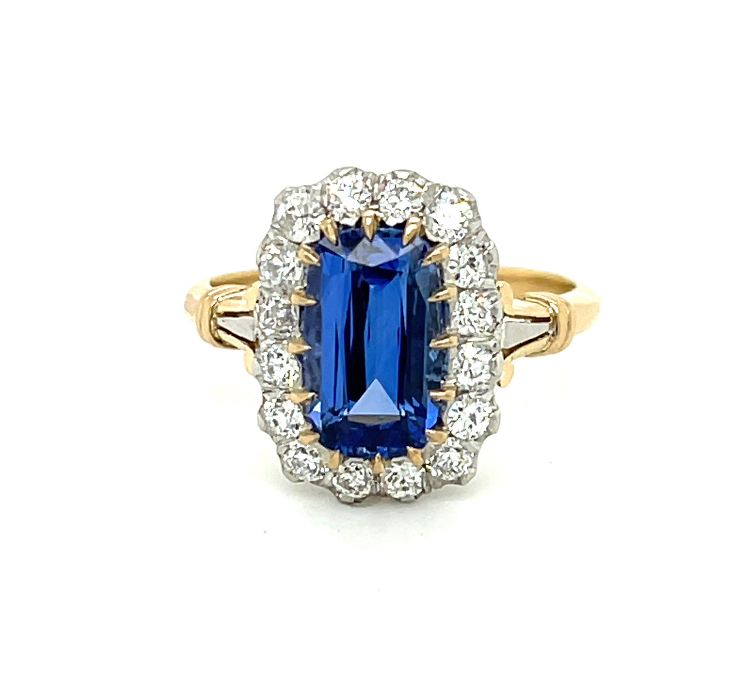 2.34ct Sapphire .54ct Old European Cut Diamond (16 Stones) Platinum over 18KY Ring