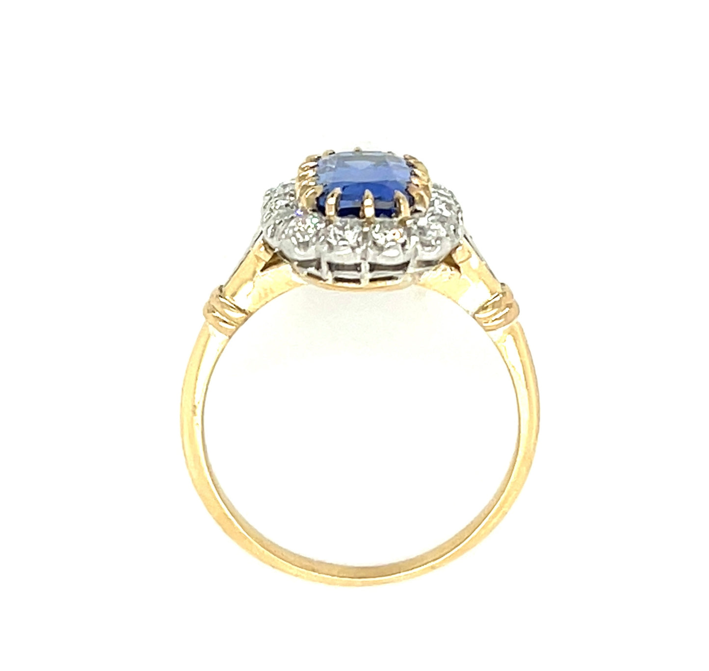 2.34ct Sapphire .54ct Old European Cut Diamond (16 Stones) Platinum over 18KY Ring