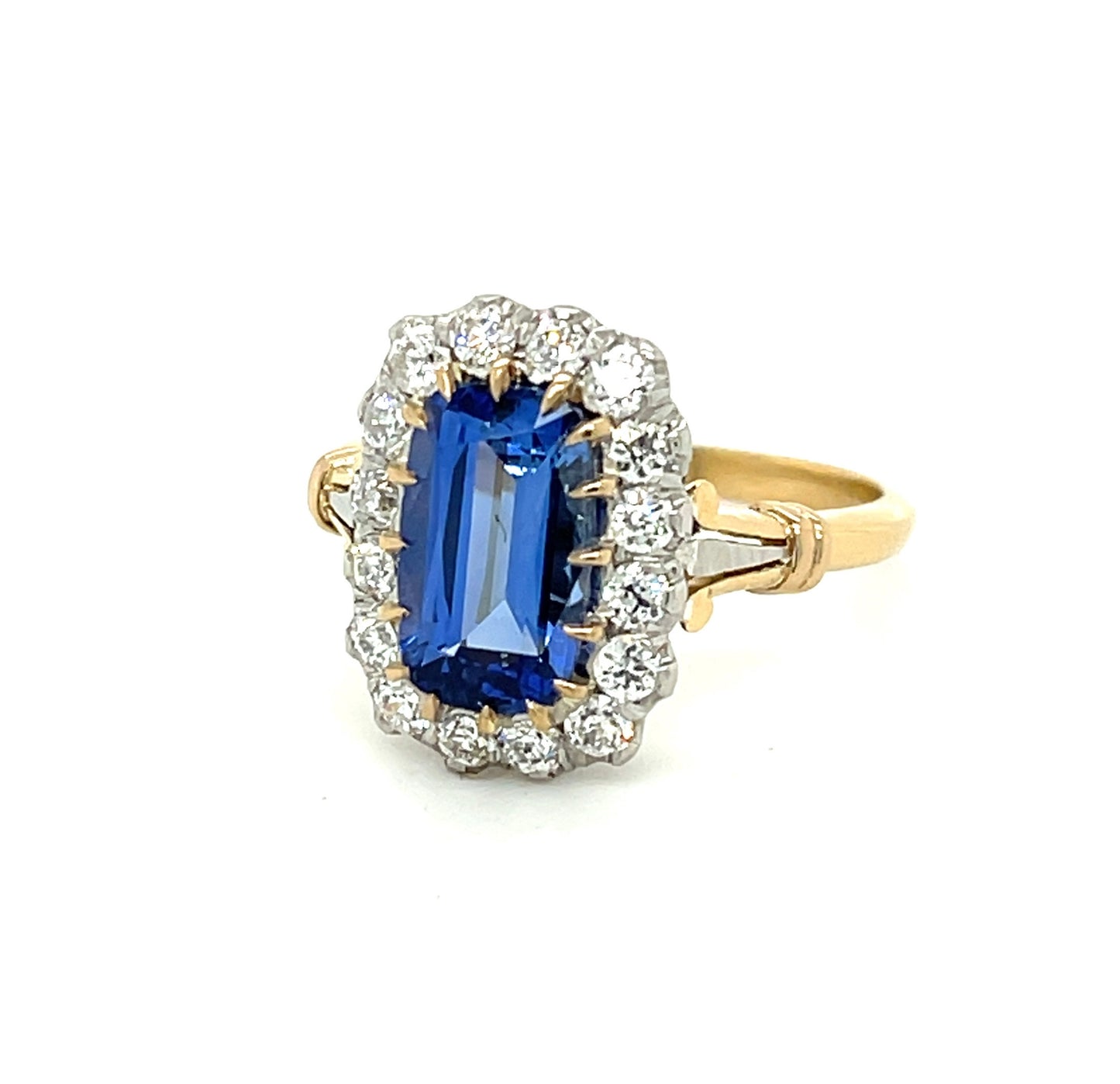 2.34ct Sapphire .54ct Old European Cut Diamond (16 Stones) Platinum over 18KY Ring