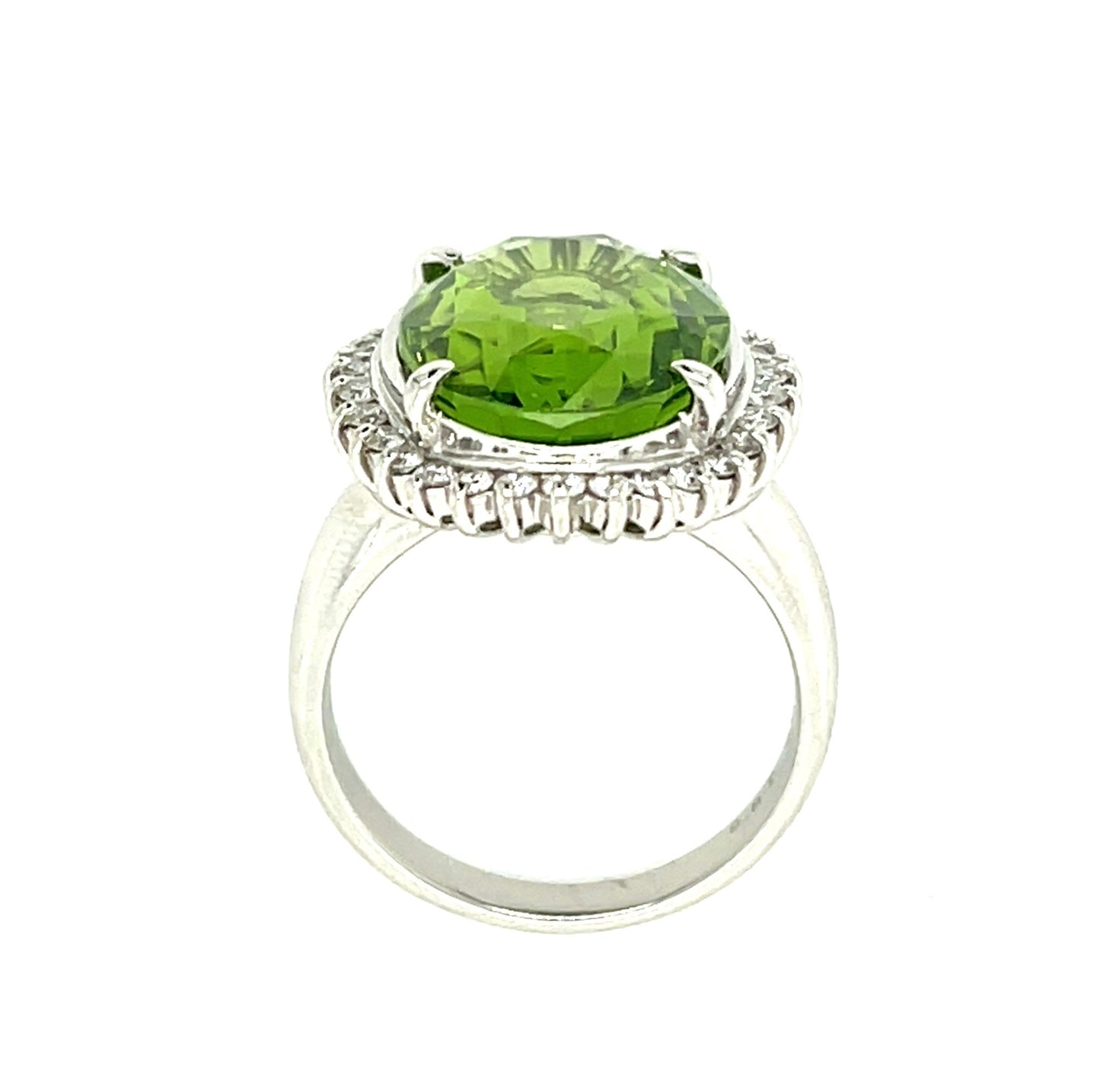 9.87ct Peridot .46ct Diamond Platinum Vintage Ring (Circa 1970s)