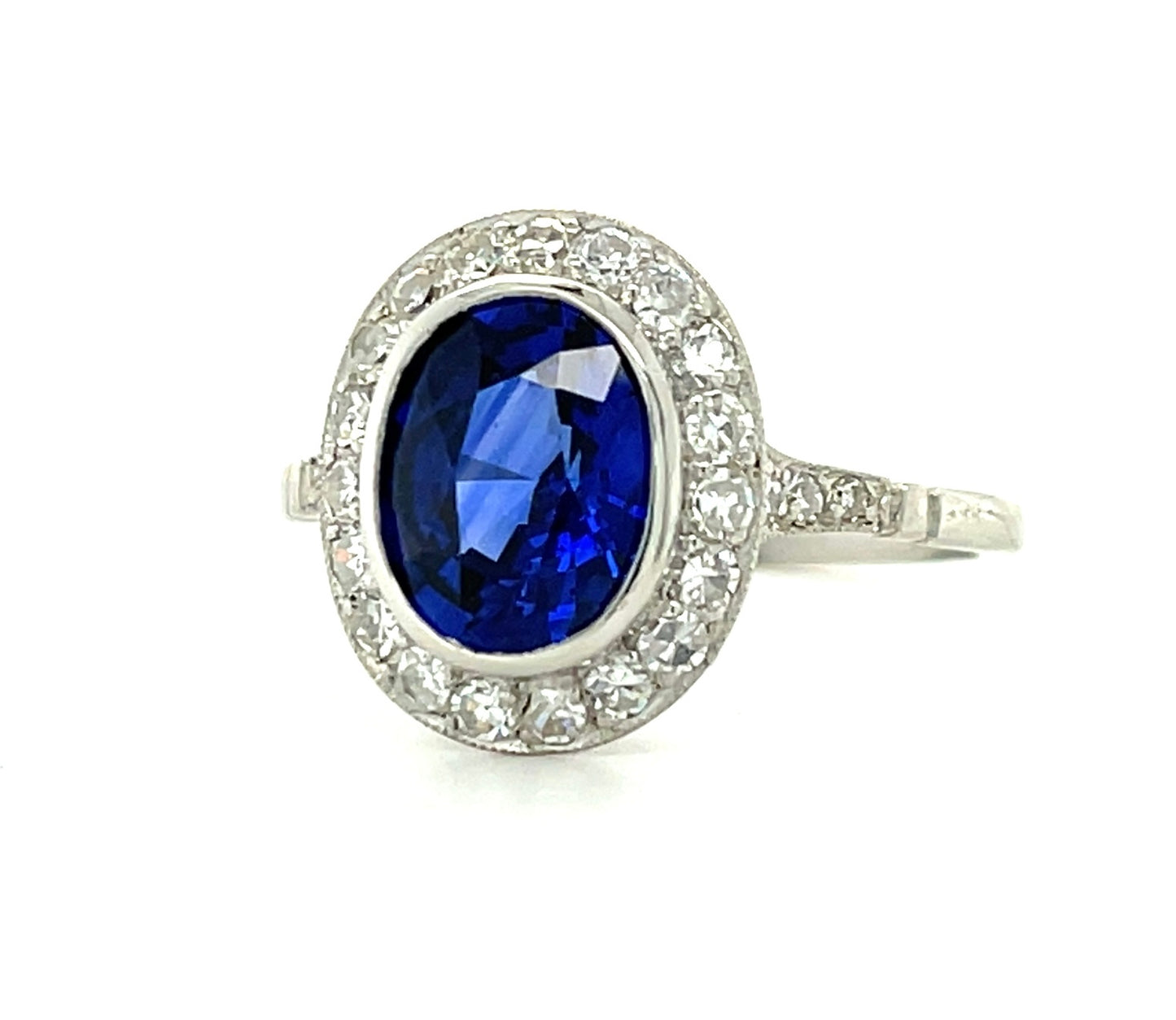 2.14ct Oval Sapphire .50ct Single cut Diamond Platinum Modern Handmade Ring