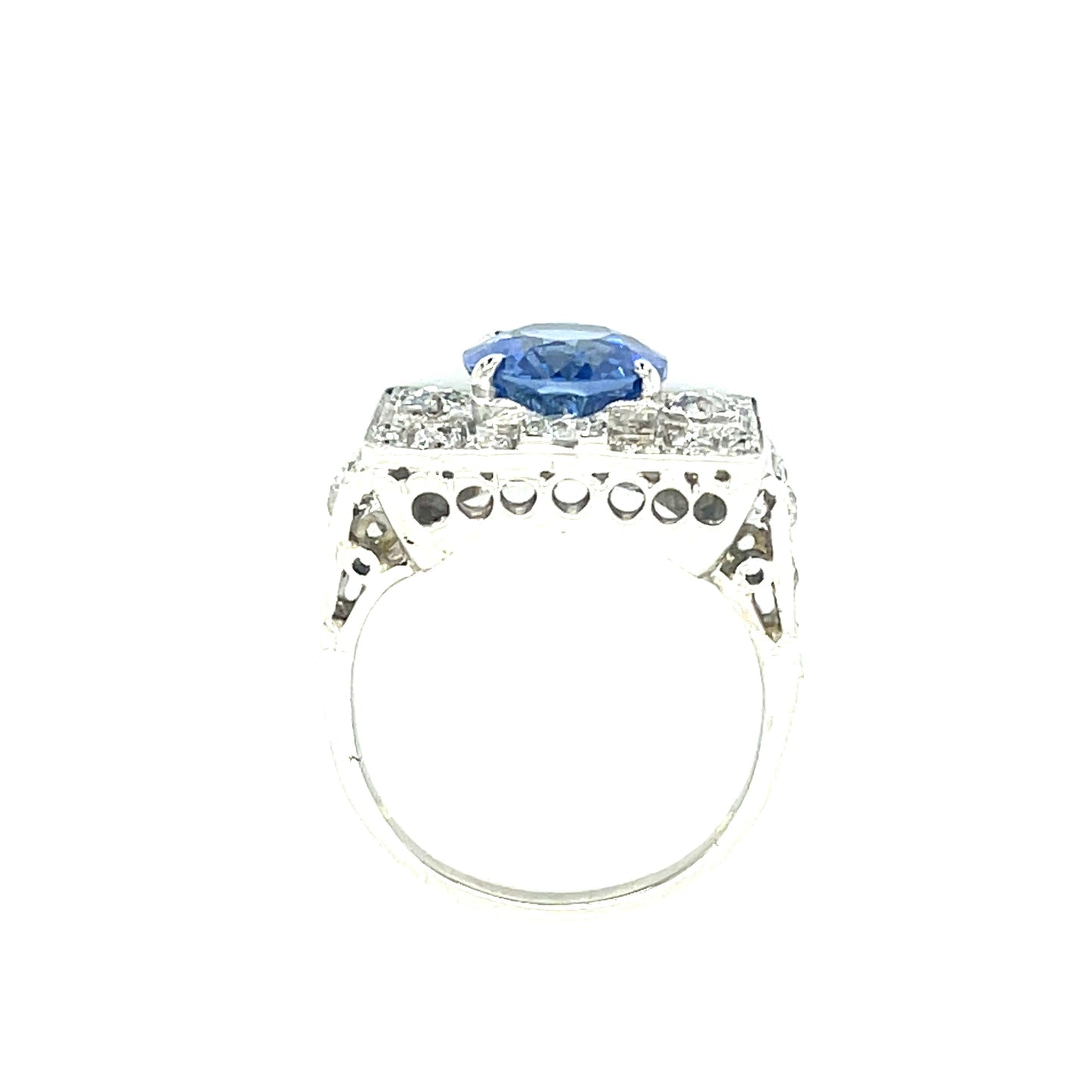 Art Deco 4.22ct Ceylon Sapphire (No Cert) 1.40ct Diamonds Platinum Ring (Circa 1920s)