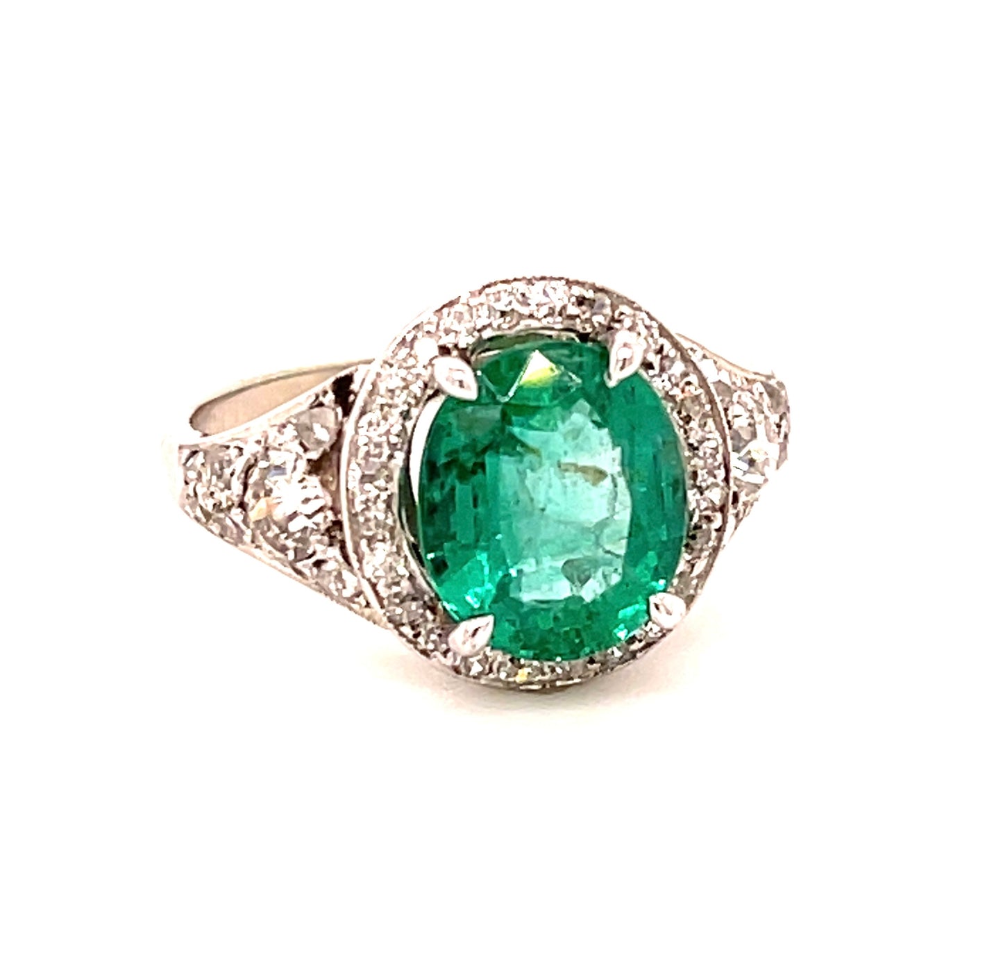 2.60ct Emerald 1.25ct Diamond 18KW Art Deco (Circa 1920s) Antique Ring