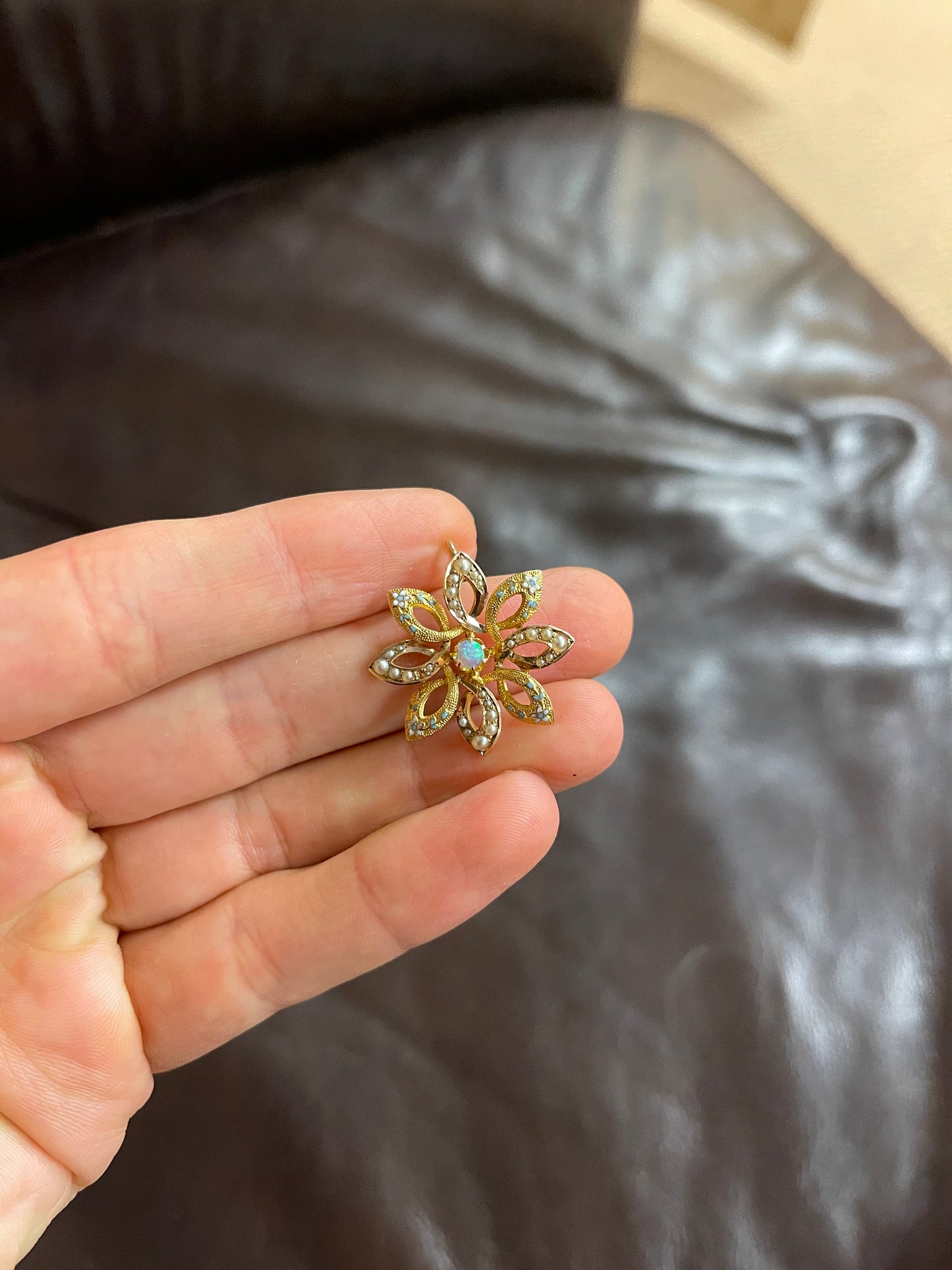 Opal Pearl Art Nouveau Flower Pendant