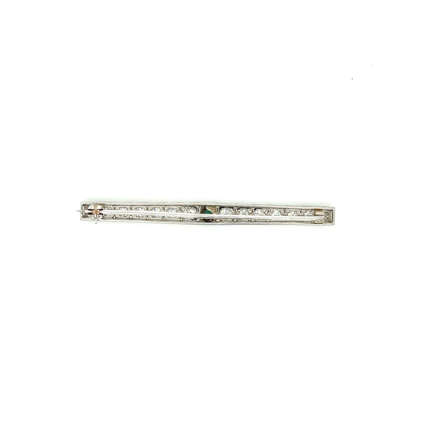 Art Deco (Circa 1920s) .20ct Emerald 1.85ct Old European Cut Diamonds (14 Stones) Antique Platinum Line Brooch