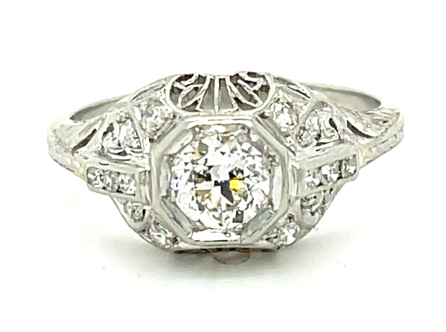 .55ct Old European Cut Diamond .20ct Side Diamonds Platinum Art Deco Antique Ring (Circa 1920s)