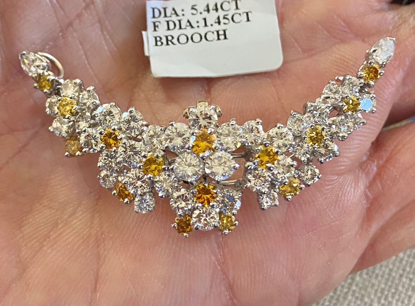Cartier 5.44ct White Diamond 1.45ct Fancy Yellow Diamond Platinum Vintage (Circa 1960s) Pendant/Brooch