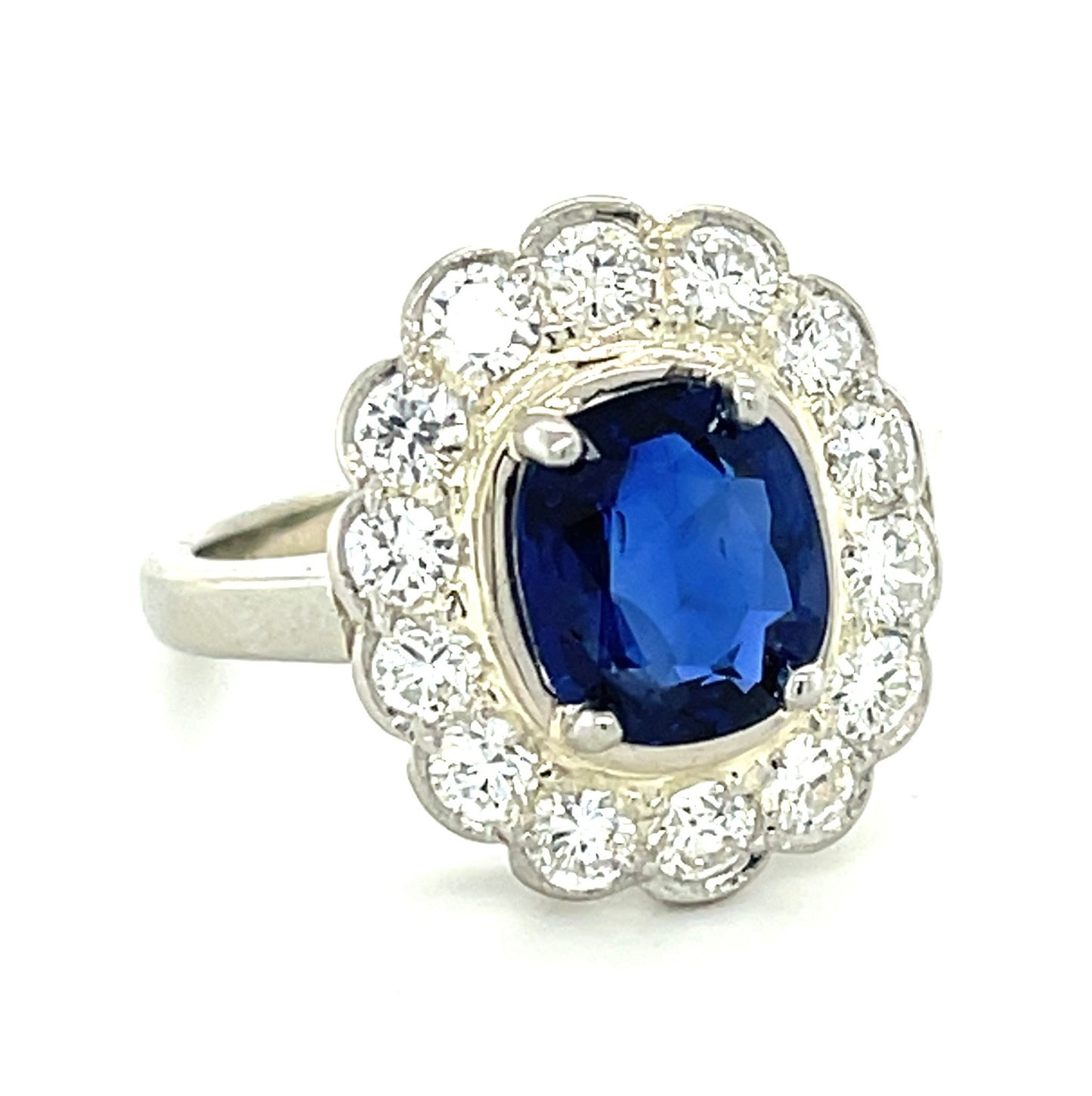 1.73ct Sapphire (Probably Burmese No Heat) .84ct Diamond 18KW Estate Ring (Circa 1950s) 6 Size 5.10gr