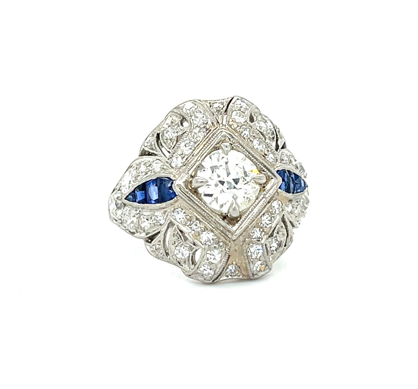 .95ct GIA K VS2 Old European Cut Center Diamond 1.45ct Side Diamonds Platinum Antique Art Deco Ring (Circa 1920s)