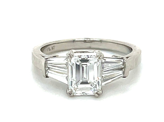 1.41ct Emerald Cut Diamond GIA D VVS2 Platinum Ring .85ct Modified Baguette Diamonds