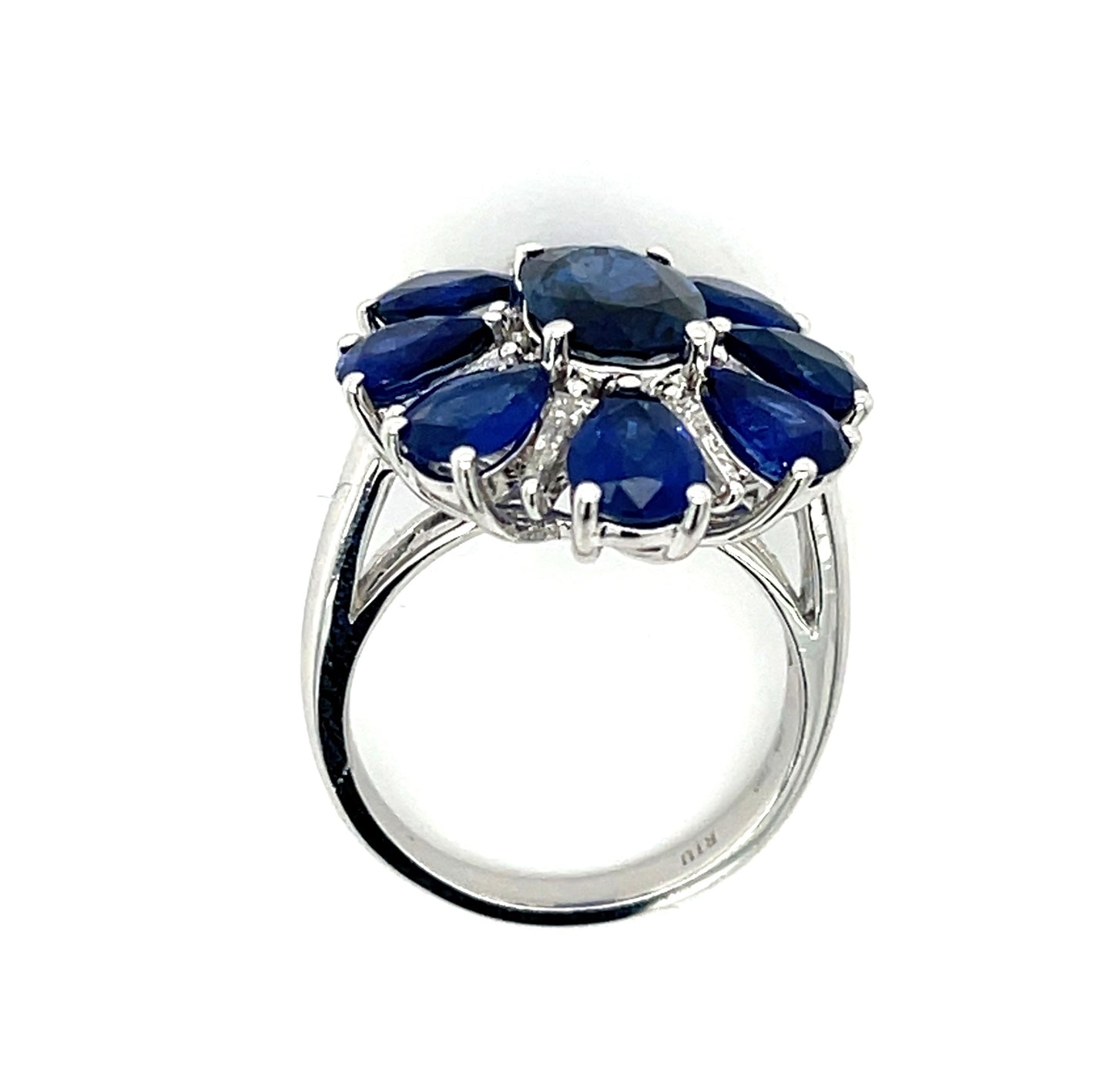 2.50ct Oval Sapphire Center 18KW Estate Handmade Ring 6ct Side Pear Shape Sapphires .68ct Baguette Diamonds