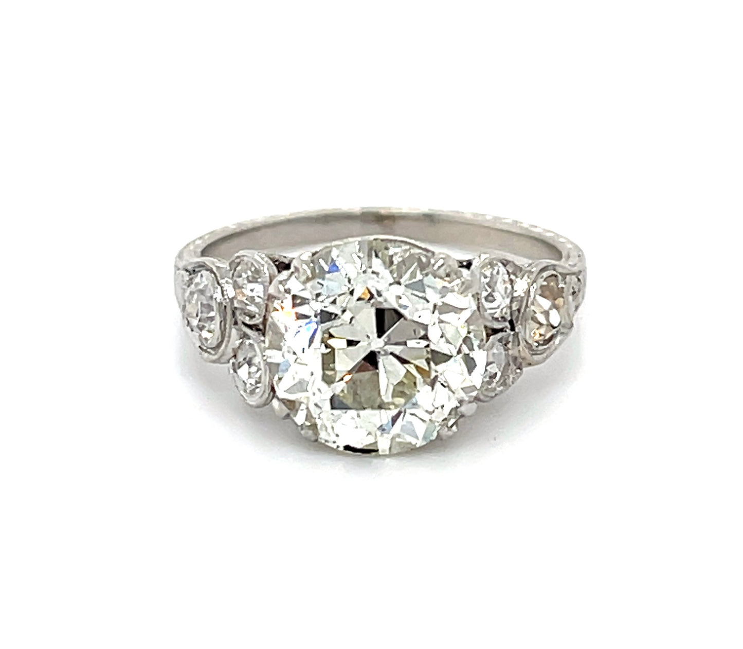 Art Deco 3.50ct Old European Cut Diamond Ring (Vintage Circa 1930s) Platinum .54ct Side Diamonds