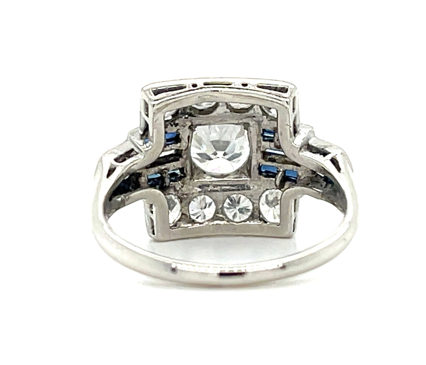 Art Deco (Circa 1930s) .84ct Old European Cut Center Diamond Platinum Vintage Ring .40ct Sapphires 1.15ct SD