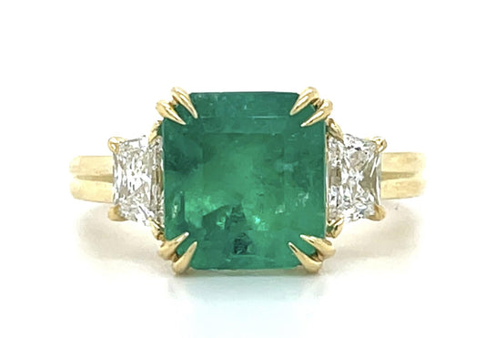 3.05ct Colombian Emerald .59ct Diamond 18KY Ring 6.27g 6.50 Size