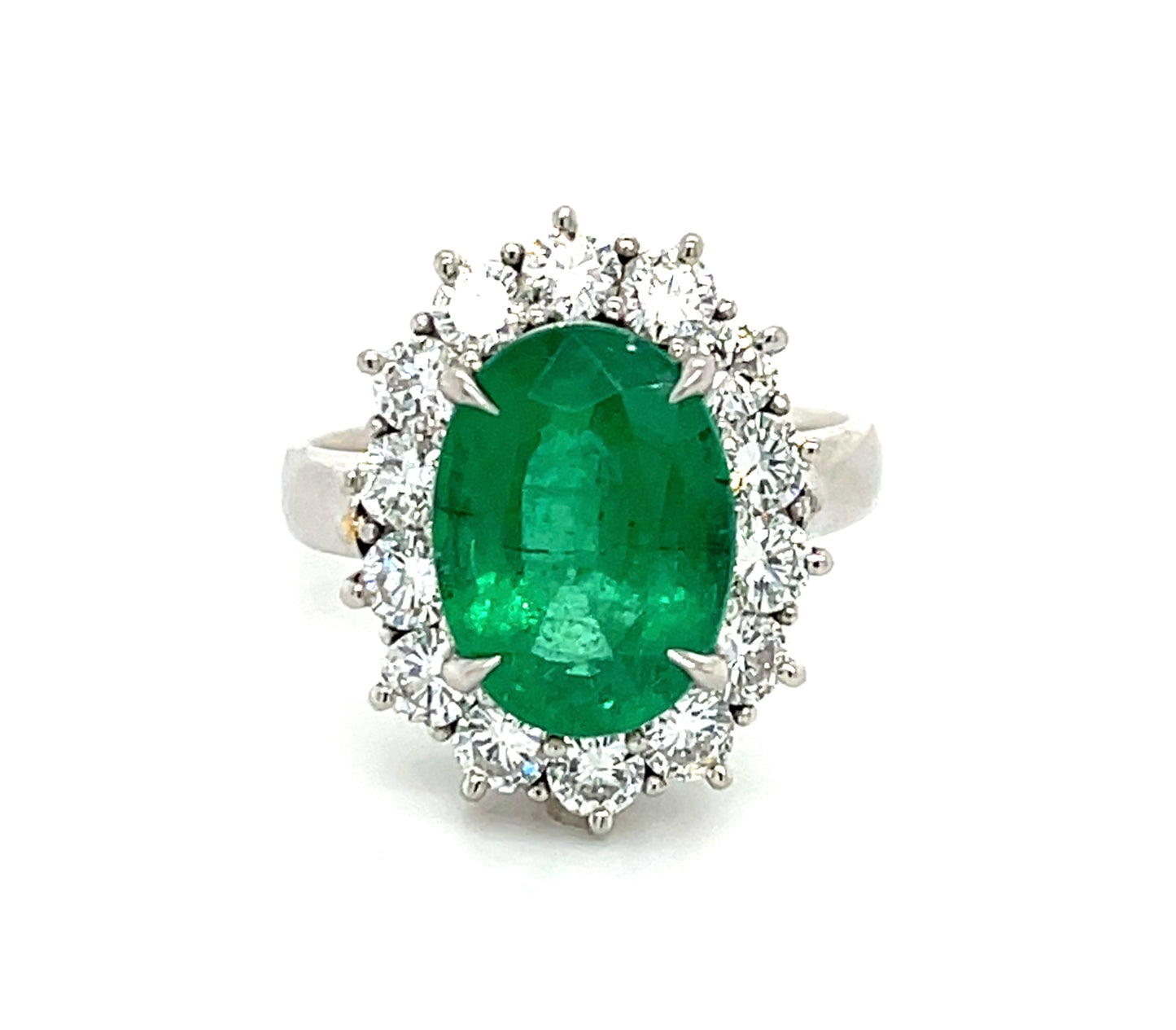 3.30ct Oval Emerald Platinum Estate Ring (Circa 1970s) 1.14ct Diamond