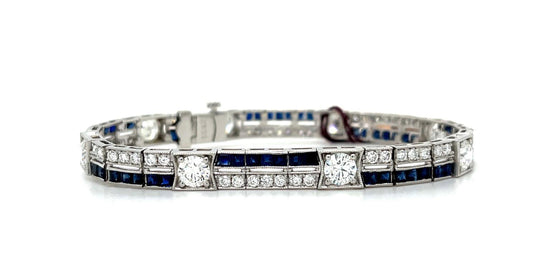 4.44ct Diamond (8 Stones) Platinum Bracelet 4.76ct Sapphire 7.25" 26.10g