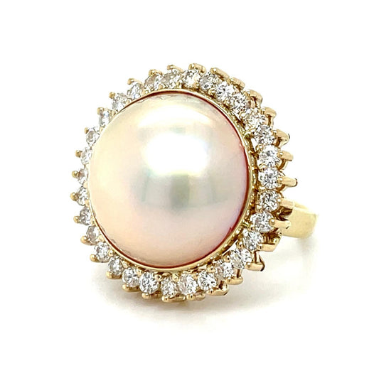 Mabe Pearl .78ct Diamond 14KY Estate Ring (Estate 1970s) 8.60g 5 Size