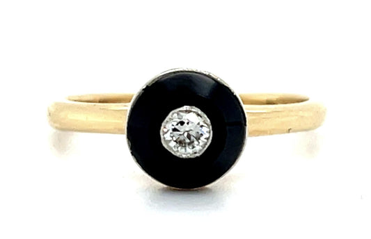 .10ct Diamond Onyx 14KY Ring 6 Size 2.20g