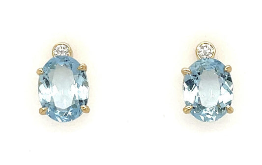 5.37ct Aquamarine .20ct Diamond 14KY Stud Earrings 3.64g
