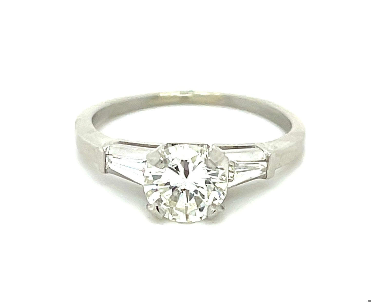 1.01ct GIA J SI1 Diamond .20ct Tapered Baguette Diamonds Platinum Estate Ring
