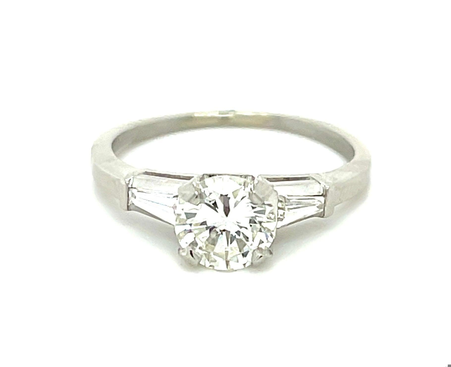 1.01ct GIA J SI1 Diamond .20ct Tapered Baguette Diamonds Platinum Estate Ring
