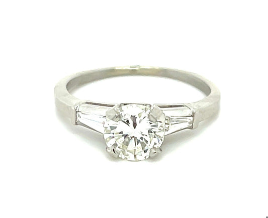 1.01ct GIA J SI1 Diamond .20ct Tapered Baguette Diamonds Platinum Estate Ring
