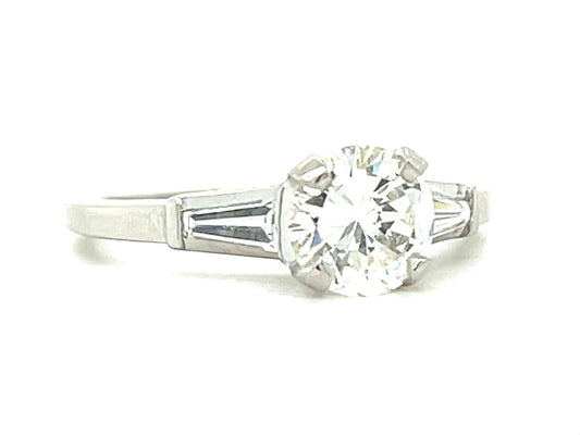 1.01ct GIA J SI1 Diamond .20ct Tapered Baguette Diamonds Platinum Estate Ring