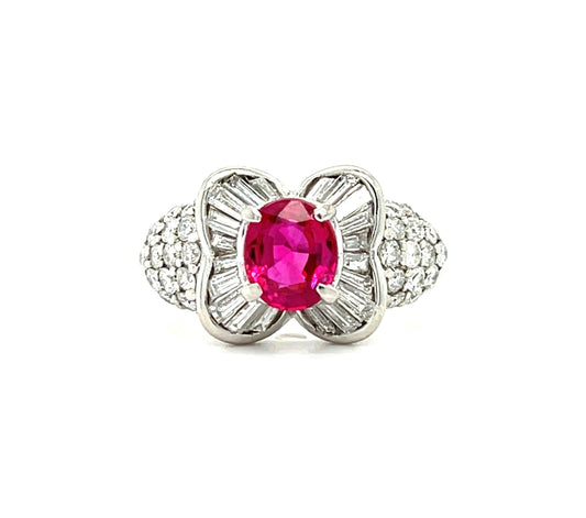 1.02ct GIA Burma Red Ruby (Minor Residue) .92ct Diamond Platinum Ring