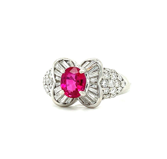 1.02ct GIA Burma Red Ruby (Minor Residue) .92ct Diamond Platinum Ring