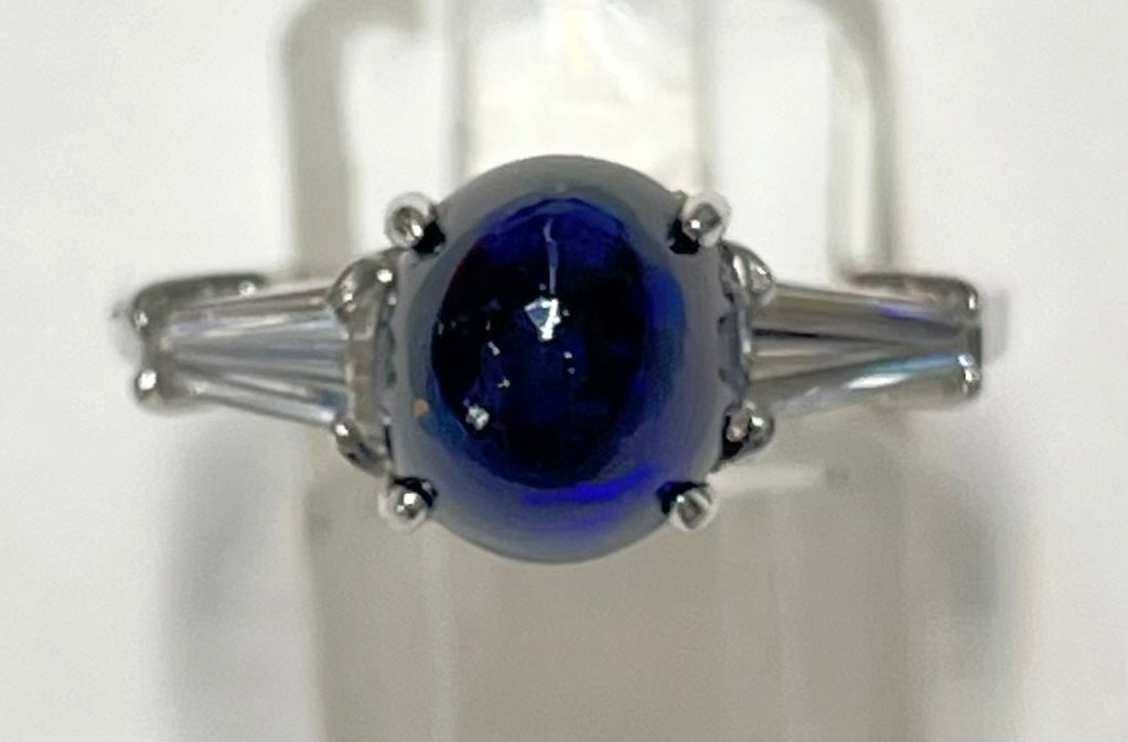 4.39ct Cabochon Sap .45ct Dia PT Ring (Vintage 1960s) 7 Size