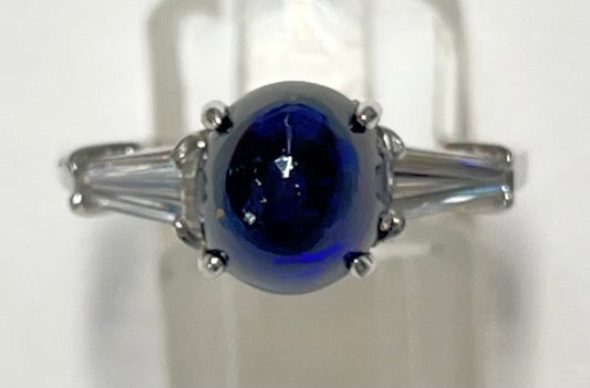 4.39ct Cabochon Sap .45ct Dia PT Ring (Vintage 1960s) 7 Size