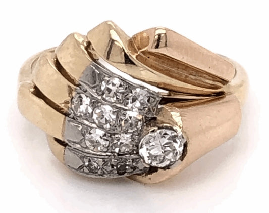 14KY Diamond Retro Ring 0.15ct(dia) .16ct(s dia) Circa 1940s