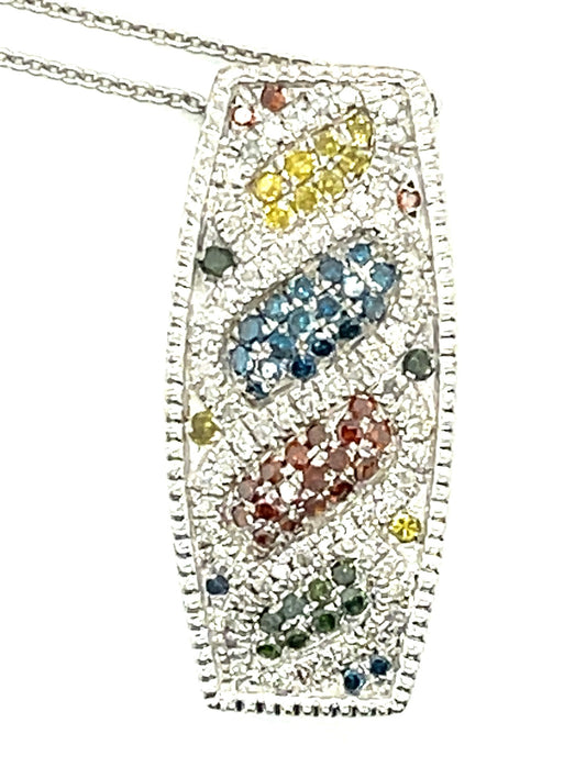 Silver+14K Fancy Multi Color Diamond Pendant Irradiated 0.85ct(dia)