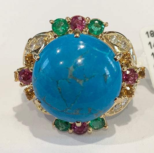 18KY Turquoise & Dia Ring 14.2gr 0.41ct twt(dia) 1.18ct(gems)